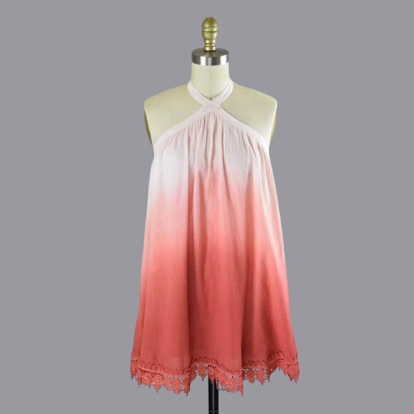 TULAROSA OMBRE HOLDEN PINK CROCHET HALTER DRESS - Picture 1 of 7